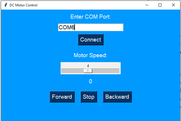 Developed Python GUI for DC Motor Control using Arduino